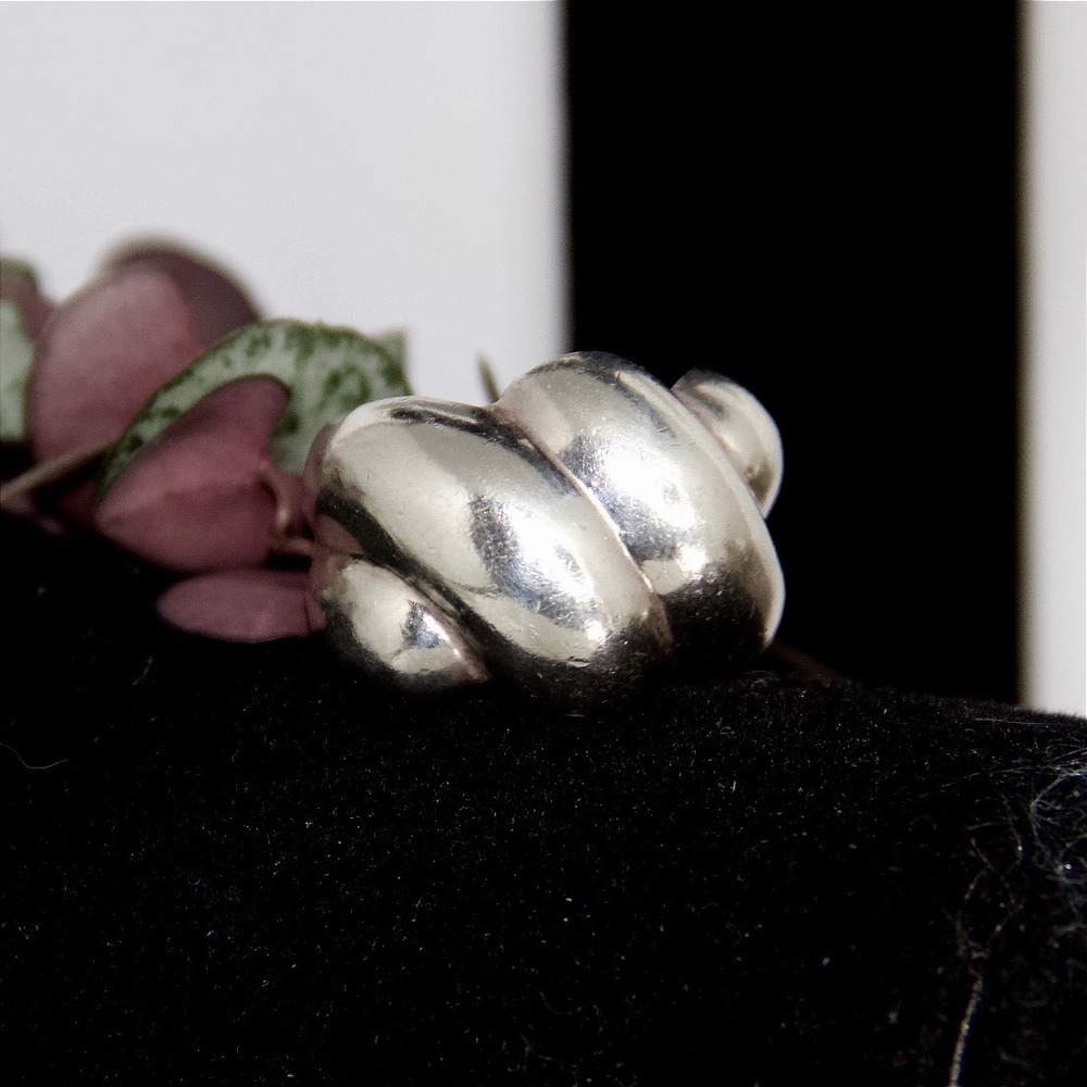 VTG HEAVY Modernist MCM Taxco Sz 8 Sterling Silver Ribbed Dome Ring 17.9g